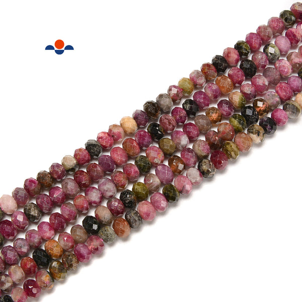 Multi Tourmaline Faceted Rondelle Beads 4x6mm 15.5'' Strand