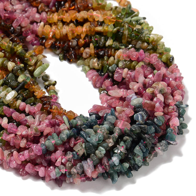 Watermelon Multi Tourmaline Irregular Pebble Nugget Chips Beads 4-7mm 15" Strand