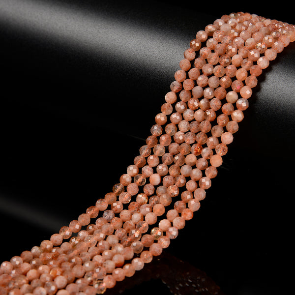Natural Sunstone Faceted Round Beads Size 3.5-4mm 15.5'' Strand