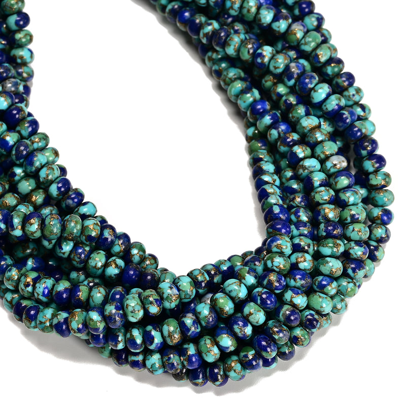 Natural Lapis Mohave Copper Blue Turquoise Smooth Rondelle Beads 4x6mm 15.5''Str