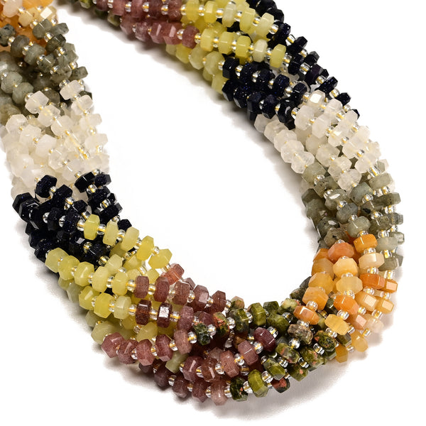 05 Gradient Multi-color Gemstone Hexagonal Rondelle Wheel Beads 3x6mm 15" Strand