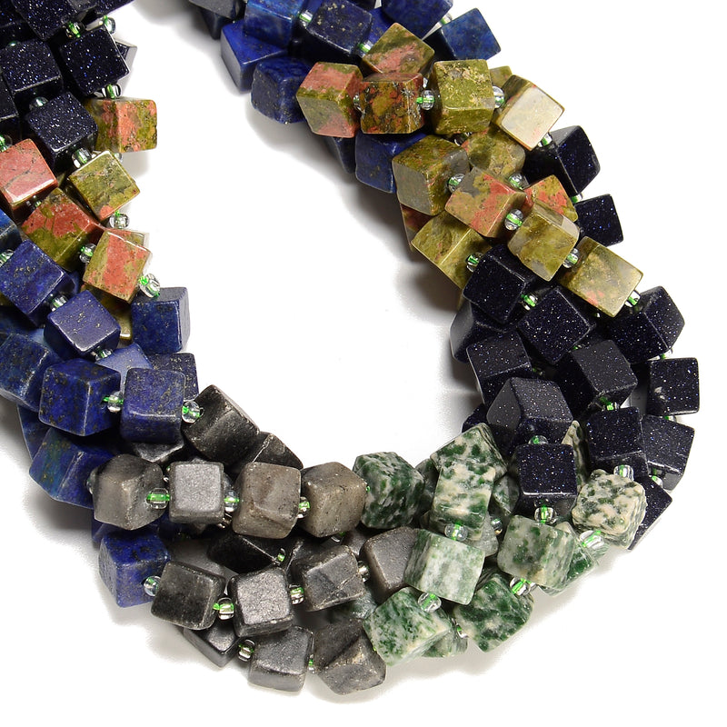 04 Gradient Multi-color Gemstone Smooth Cube Shape Beads Size 8-9mm 15.5" Strand