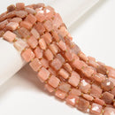 Natural Peach Moonstone Faceted Flat Square Shape Beads Size 10mm 15.5" Strand