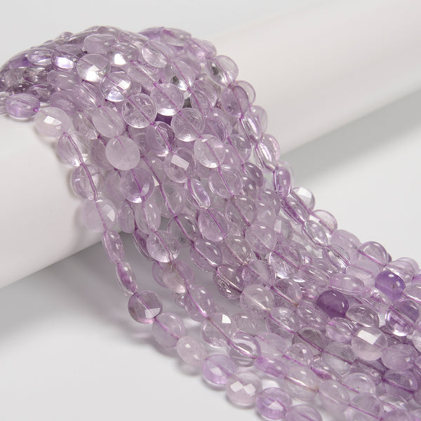 Natural Light Amethyst Faceted Coin Beads Size 8mm 15.5'' Strand