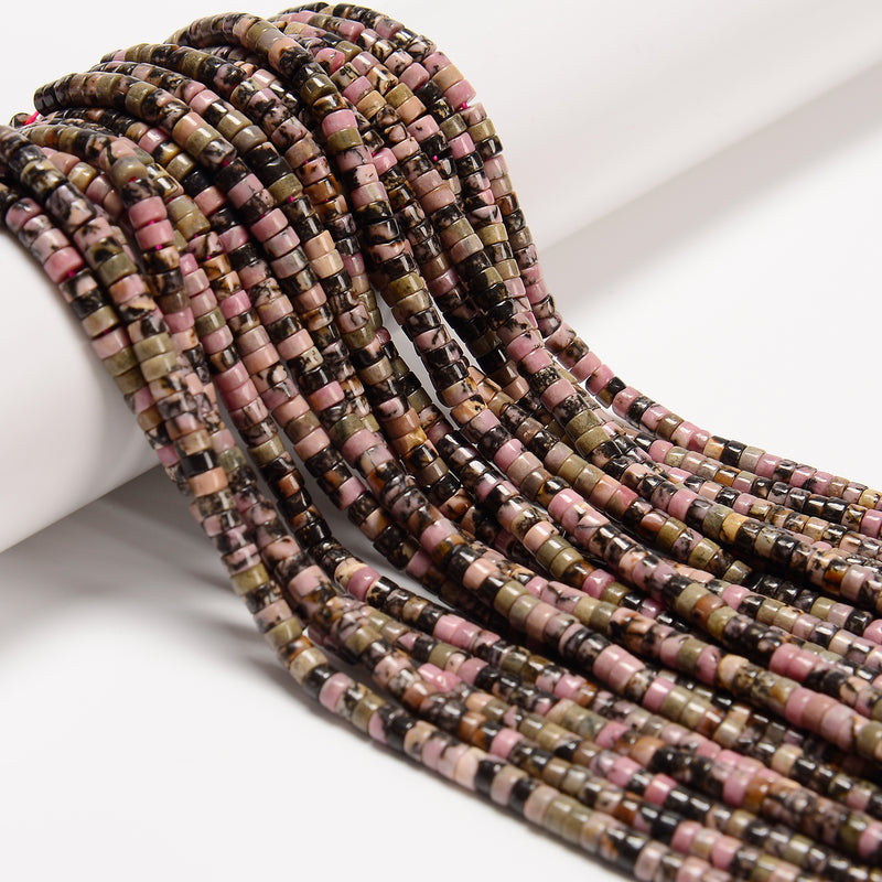 Natural Rhodonite Heishi Disc Beads Size 2x4mm 15.5'' Strand