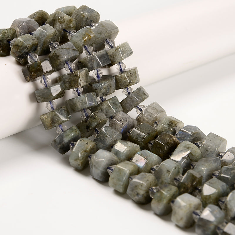 Natural Labradorite Faceted Irregular Wheel Beads Size 8x15mm 15.5'' Strand