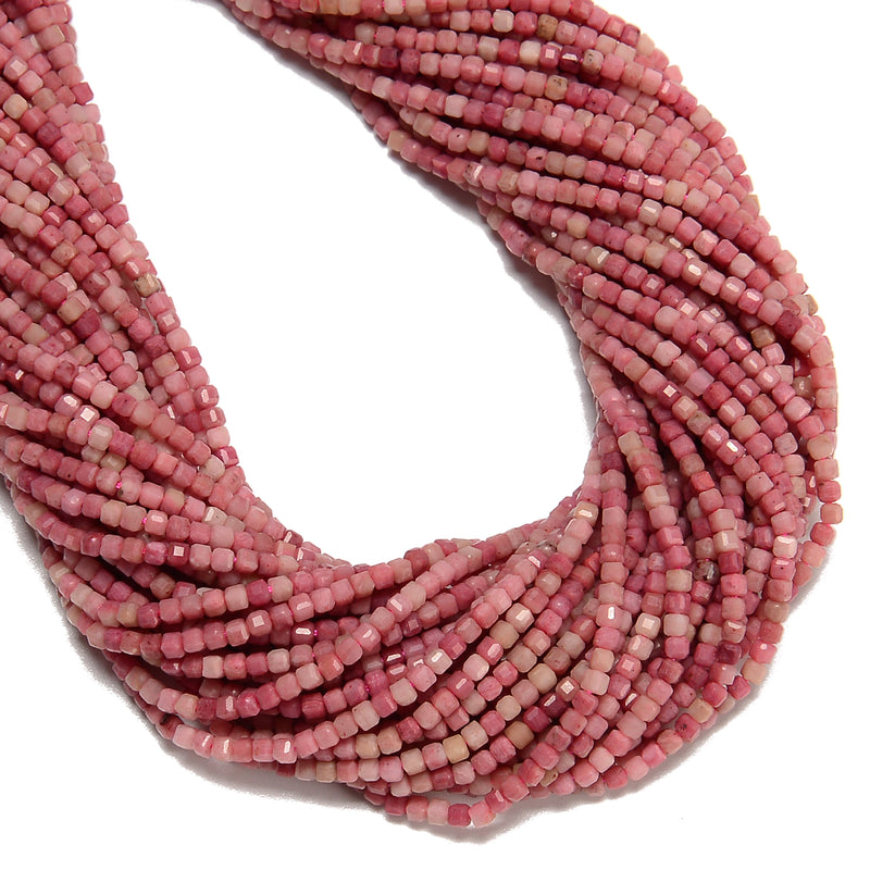 Natural Pink Petrified Rhodonite Faceted Rubik's Cube Beads 2mm 15.5'' Strand