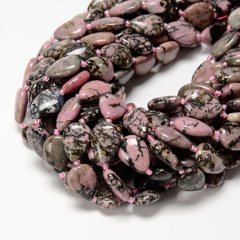Natural Rhodonite Smooth Flat Teardrop Shape Beads Size 13x18mm 15.5'' Strand