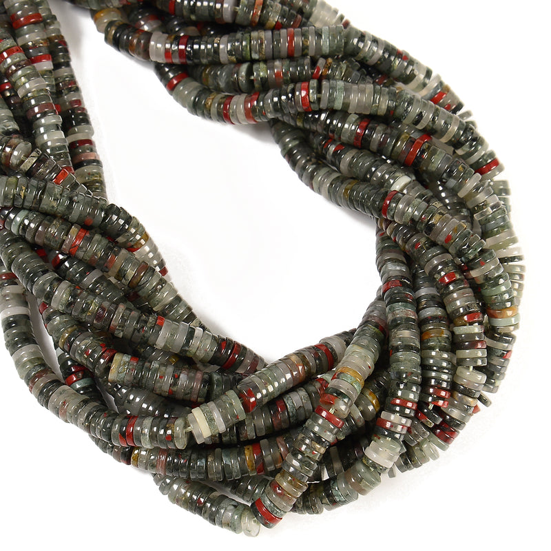 Natural African Bloodstone Heishi Disc Beads Size 1.5x4mm 1.5x6mm 15" Strand