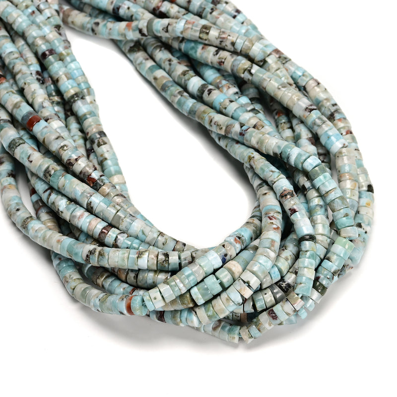 Natural Multi Color Larimar Heishi Disc Beads Size 3x6mm 15.5'' Strand