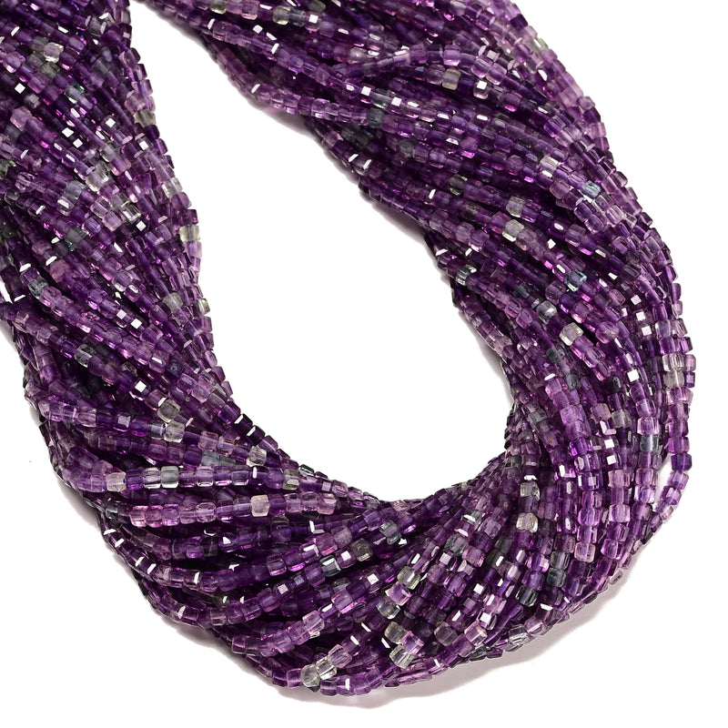 Natural Purple Fluorite Faceted Cube Beads Size 3mm 15.5" Strand