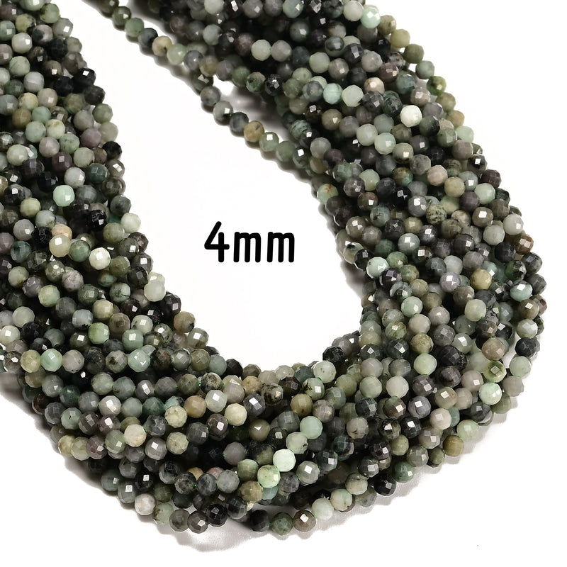 Natural Emerald Faceted Round Beads Size 2mm 3mm 4mm 6mm 15.5" strand
