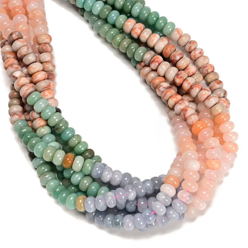 12-Multi-color Gemstone Smooth Rondelle Beads Size 5x8mm 15.5" Strand
