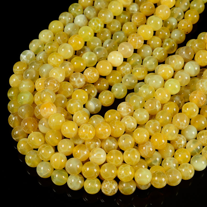 Yellow Fire Agate Smooth Round Beads Size 6mm 8mm 10mm 15.5'' Strand