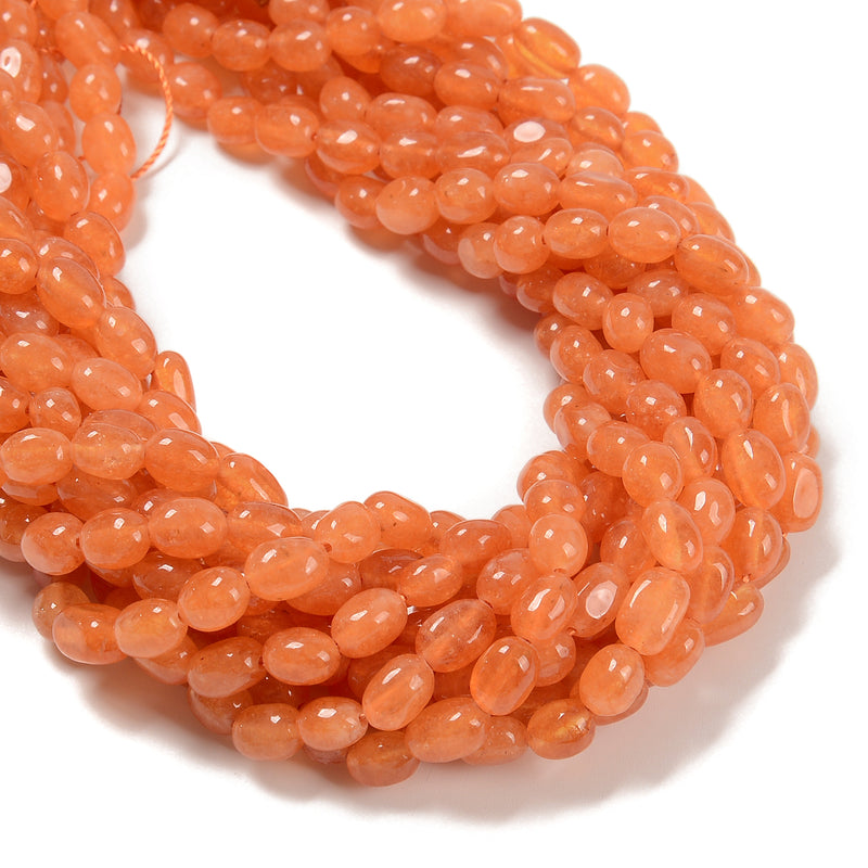 Orange Color Dyed Jade Pebble Nugget Beads Size 6mm x 8-9mm 15.5'' Strand
