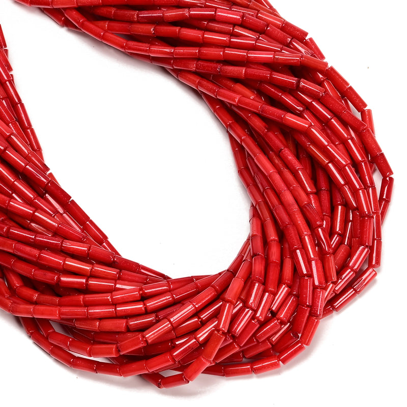 Red Bamboo Coral Round Tube Shape Beads Size 4x7mm 15.5'' Strand