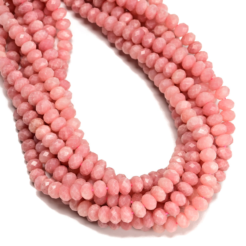 Natural Chinese Pink Opal Faceted Rondelle Beads Size 5x8mm 15.5'' Strand