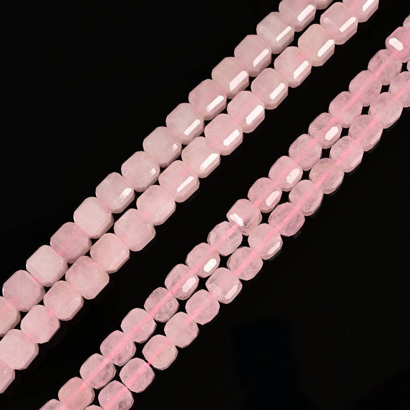 Natural Rose Quartz Faceted Cube Beads Size 8mm 10mm 15.5'' Strand