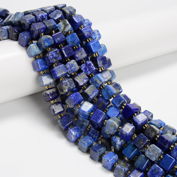 Natural Lapis Faceted Rubik's Cube Beads Size 8mm 15.5'' Strand