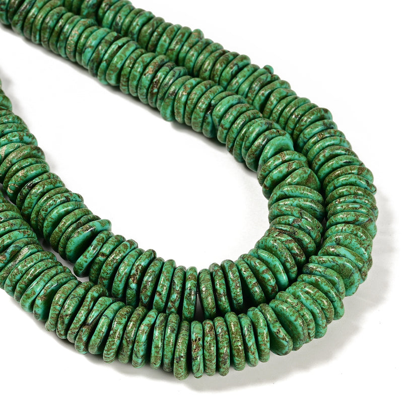 Dark Green Magnesite Turquoise Graduated Slice Discs Beads 10-16mm 15.5'' Strand