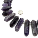 Natural Amethyst Graduated Top Drill Faceted Points Beads 30-40mm 15.5" Strand
