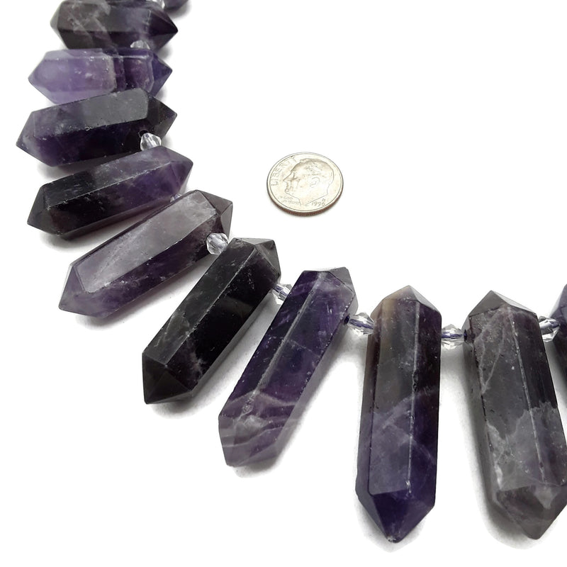 Natural Amethyst Graduated Top Drill Faceted Points Beads 30-40mm 15.5" Strand