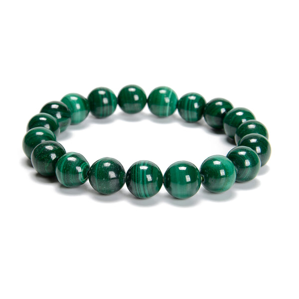 Natural Malachite Smooth Round Beaded Bracelet Size 10mm 7.5'' Length Sold by Piece