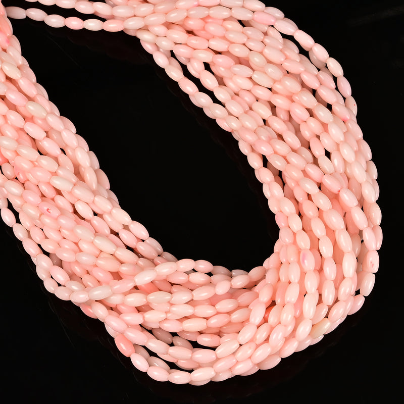 Light Pink Bamboo Coral Smooth Oval Rice Shape Beads Size 3x6mm 15.5" Strand