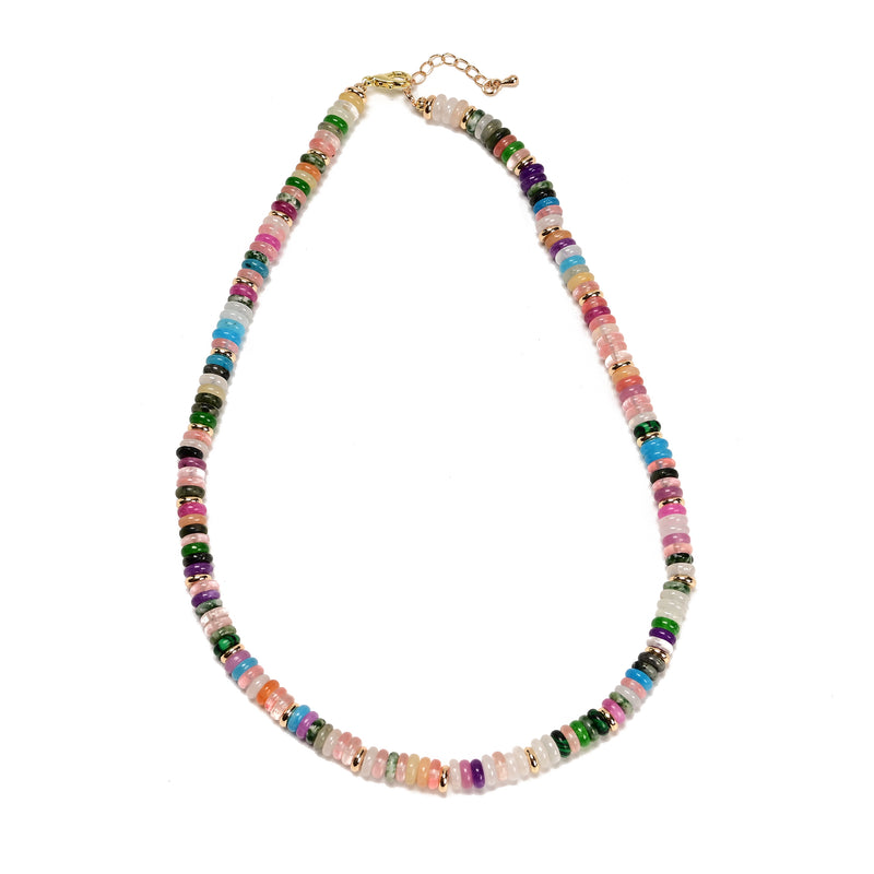 Mixed Gemstone Rondelle Size 2x6mm Beaded Necklace 17''-18.5" Length Adjustable