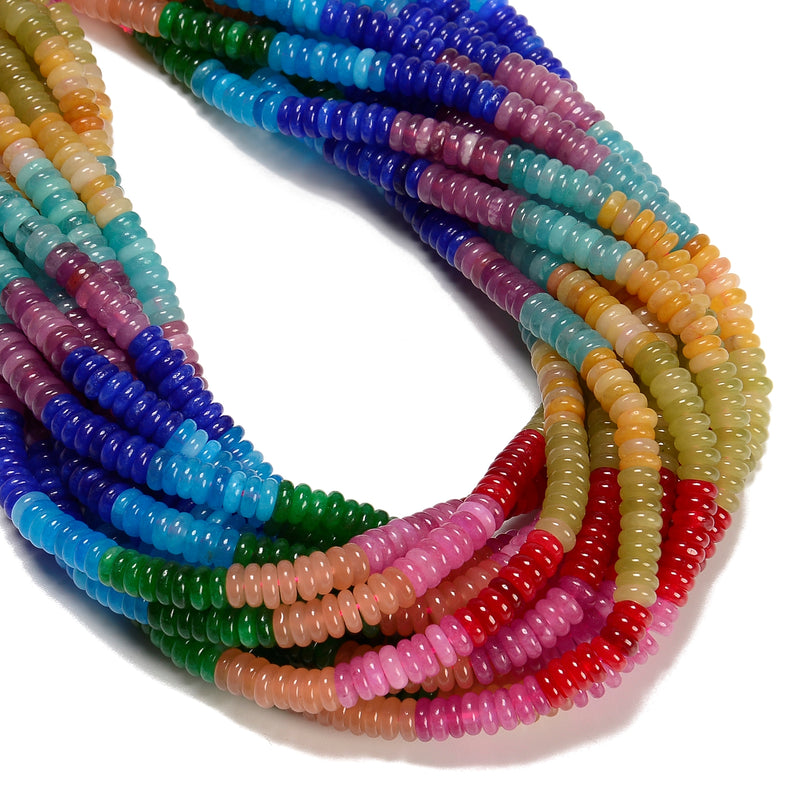 02-Multi-color Gemstone Smooth Rondelle Beads Size 2x6mm 15.5'' Strand