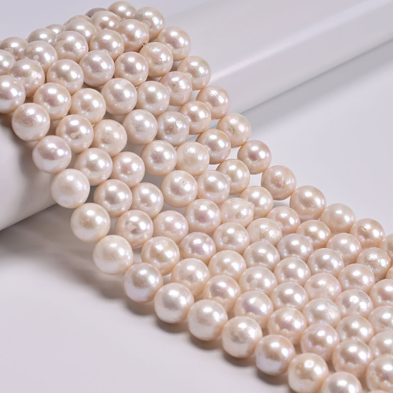 Natural White Edison Pearl Round Beads Size 10-11mm 15.5" Strand