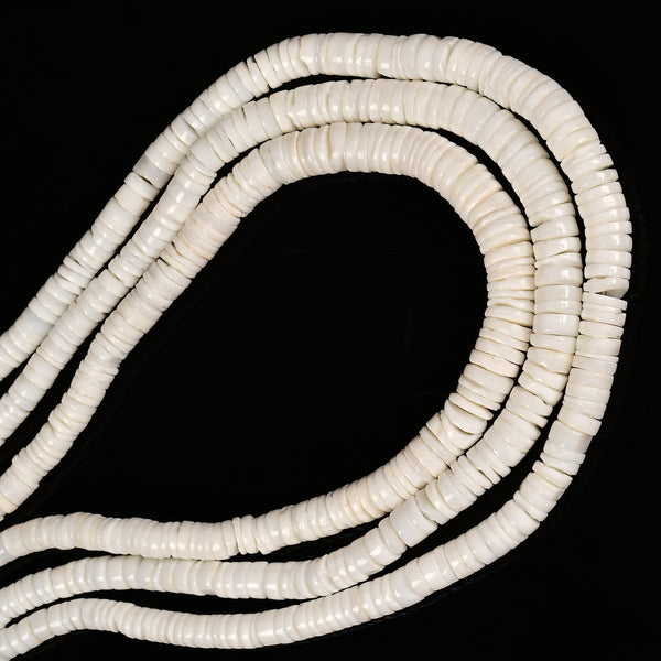 White Shell Graduated Heishi Disc Beads Size 2x4mm-2x7mm 16" Strand