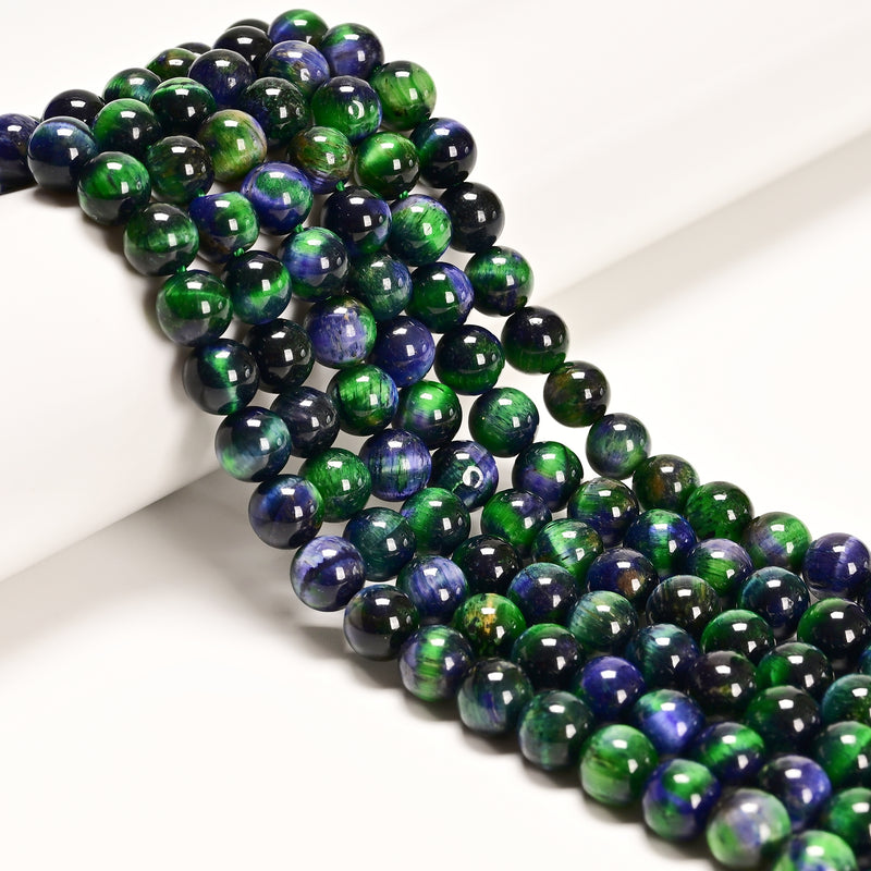 Galaxy Green Blue Tiger Eye Smooth Round Beads Size 6mm 8mm 10mm 15.5" Strand