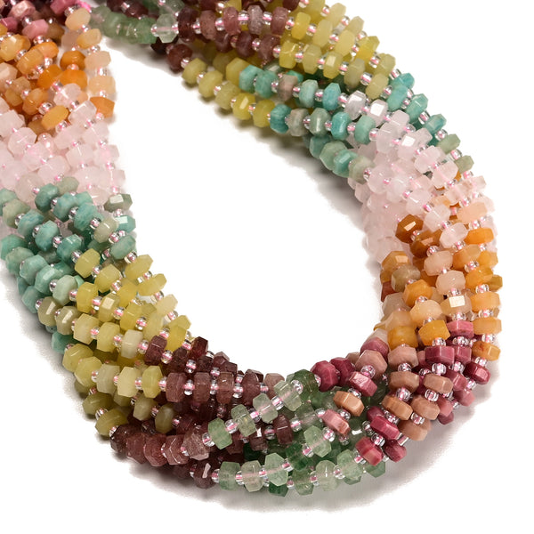 06 Gradient Multi-color Gemstone Hexagonal Rondelle Wheel Beads 3x6mm 15" Strand