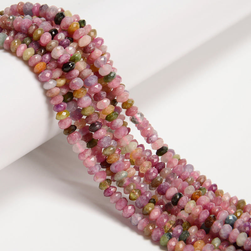 Natural Watermelon Tourmaline Faceted Rondelle Beads Size 3x5mm 15.5'' Strand