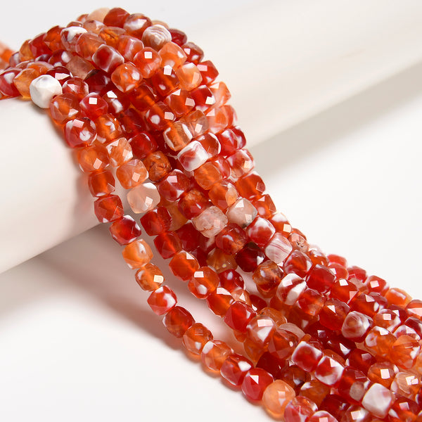 Red Dream Fire Agate Faceted Cube Beads Size 6-7mm 15.5" Strand
