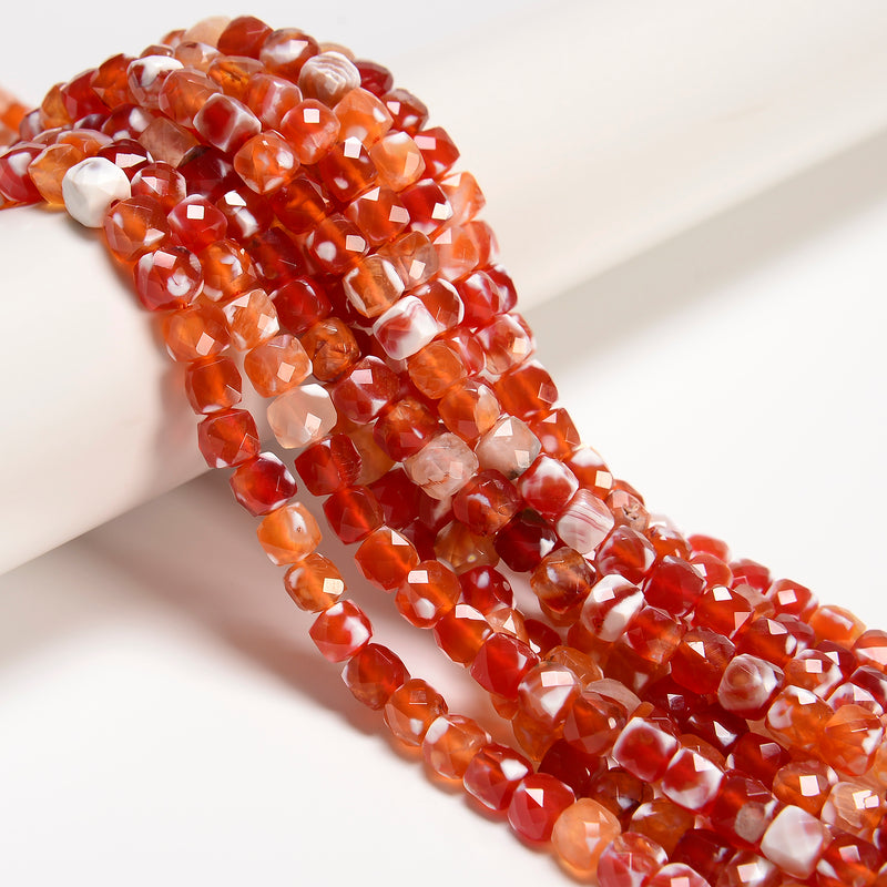 Red Dream Fire Agate Faceted Cube Beads Size 6-7mm 15.5" Strand