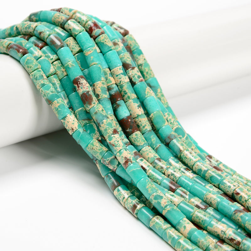Green Agalmatolite Smooth Cylinder Tube Beads Size 6x8mm 15.5'' Strand