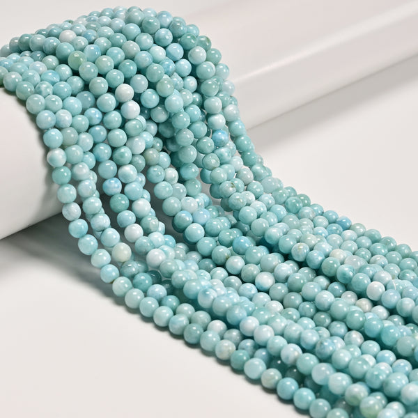 Natural Larimar Smooth Round Beads Size 5mm 6mm 15.5 " Strand