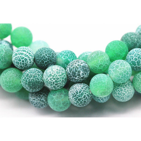 Green Fire Agate Crackled Matte Round Beads 4mm 6mm 8mm 10mm 12mm 15.5" Strand
