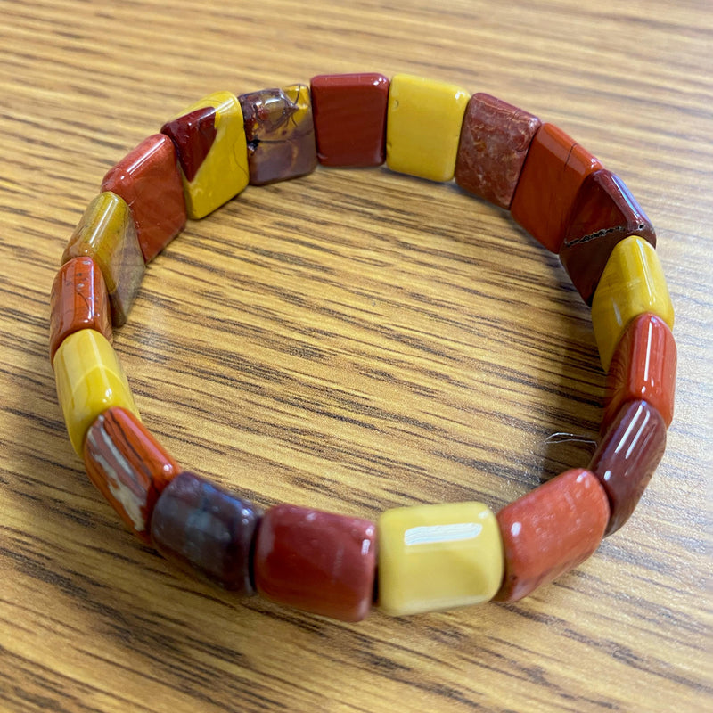 Natural Mookaite Jasper Double Drill Rectangle Bracelet Size 11x15mm Length 7.5"