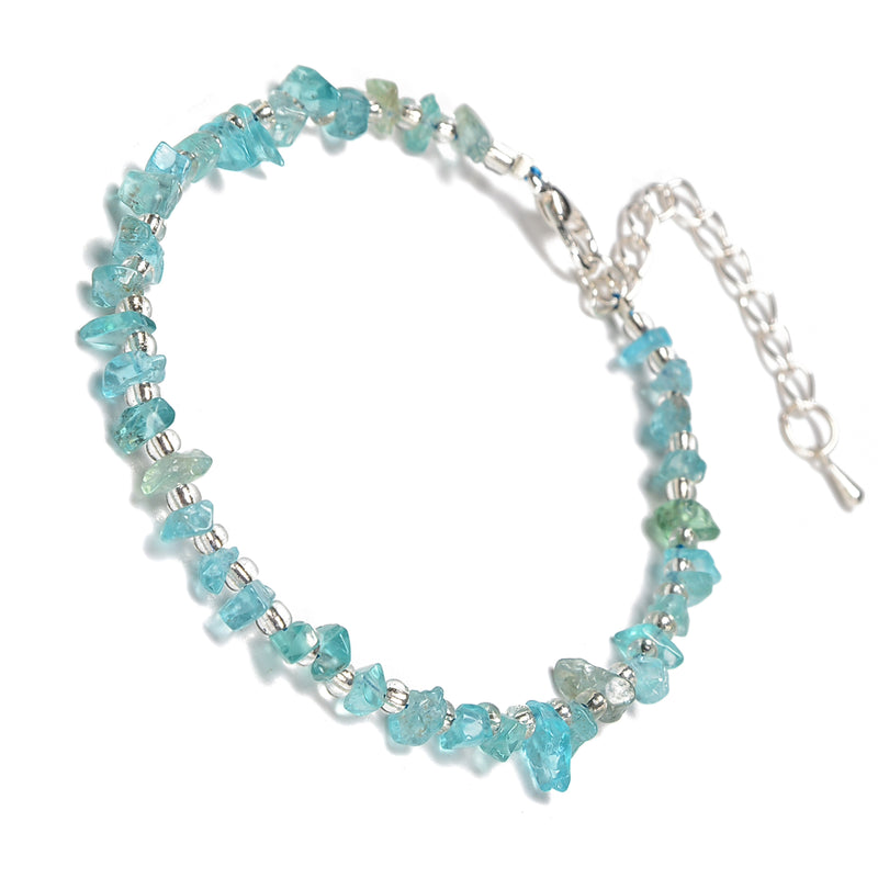 Light Blue Apatite Chips Beaded Bracelet Silver Plated Clasp 5-8mm 7.5" Length