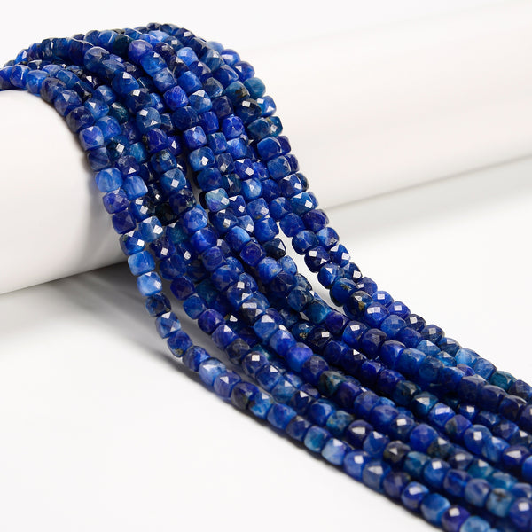 Natural Blue Kyanite Faceted Square Cube Dice Beads 4-5mm 15.5" Strand