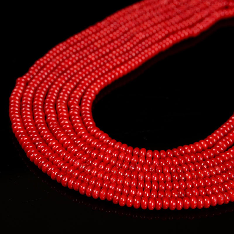 Dark Red Bamboo Coral Smooth Rondelle Size 2x4mm 15.5'' Strand