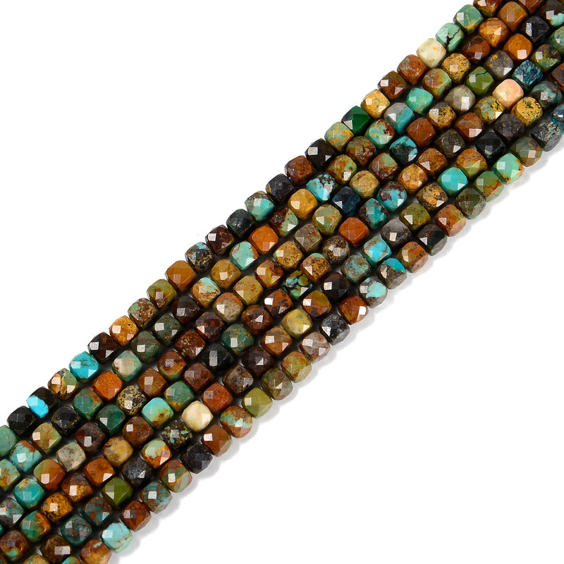 Natural Genuine Turquoise Faceted Cube Beads Size 4mm 15.5'' Strand