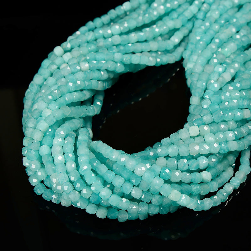 Natural Amazonite Faceted Square Cube Dice Beads 4mm 15.5" Strand