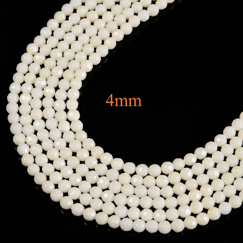White Bamboo Coral Faceted Round Beads 3mm 4mm 6mm 15.5" Strand