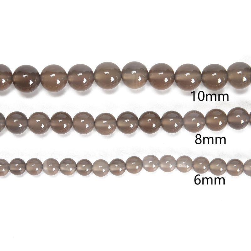 Gray Agate Smooth Round Beads 4mm 6mm 8mm 10mm 12mm 15.5" Strand
