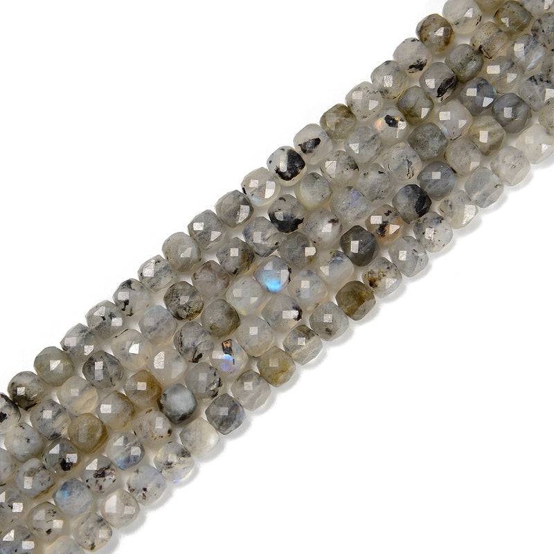 Natural Labradorite Faceted Cube Beads Size 6mm 15.5'' Strand