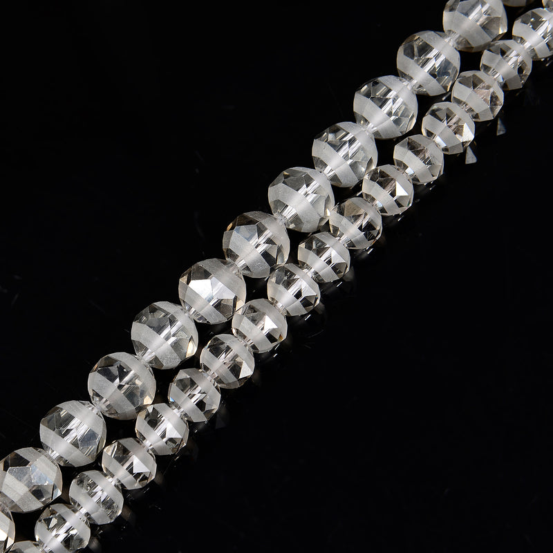Smoky Gray Crystal Glass Matte Faceted Round Beads 8mm 10mm 12mm 15.5" Strand